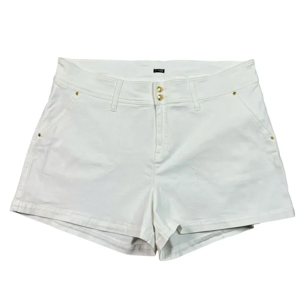 J Crew Shorts Womens 37 Plus White Denim Stacked Button High Rise Stretch CI067